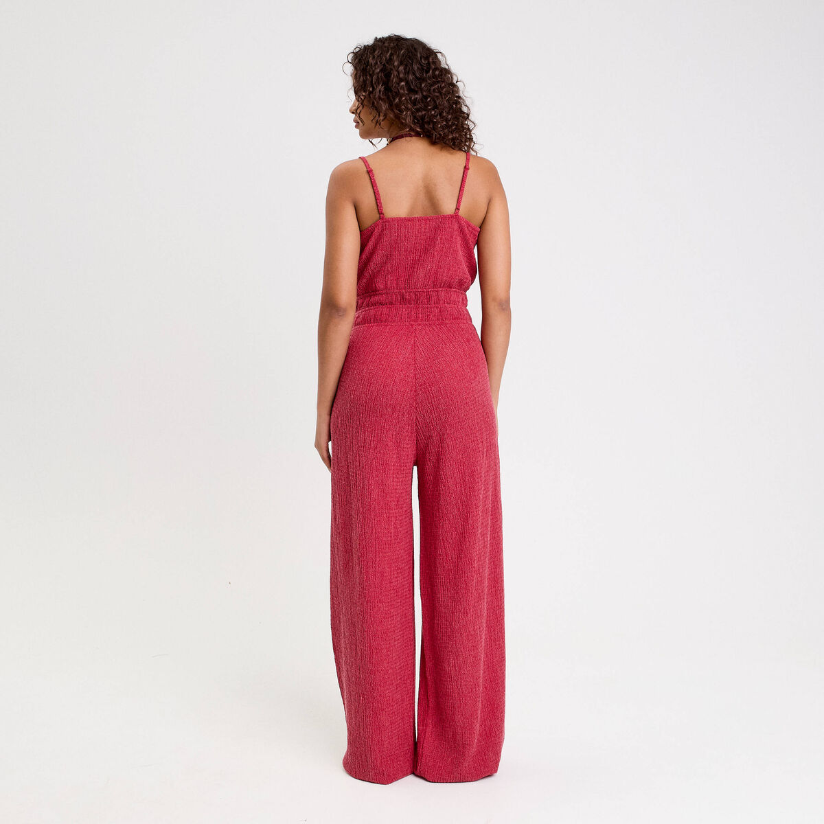 Combinaison large longue stretch rouge fonc&eacute; femme