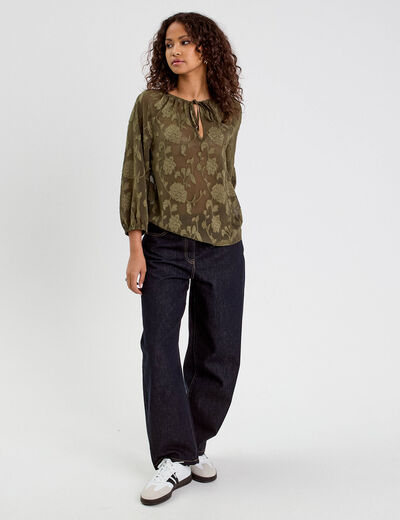 Blouse manches 3/4 vert kaki femme