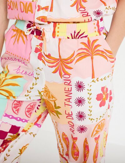 Pantalon large taille standard blanc femme