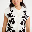Gilet sans manches brod&eacute; col rond ecru femme