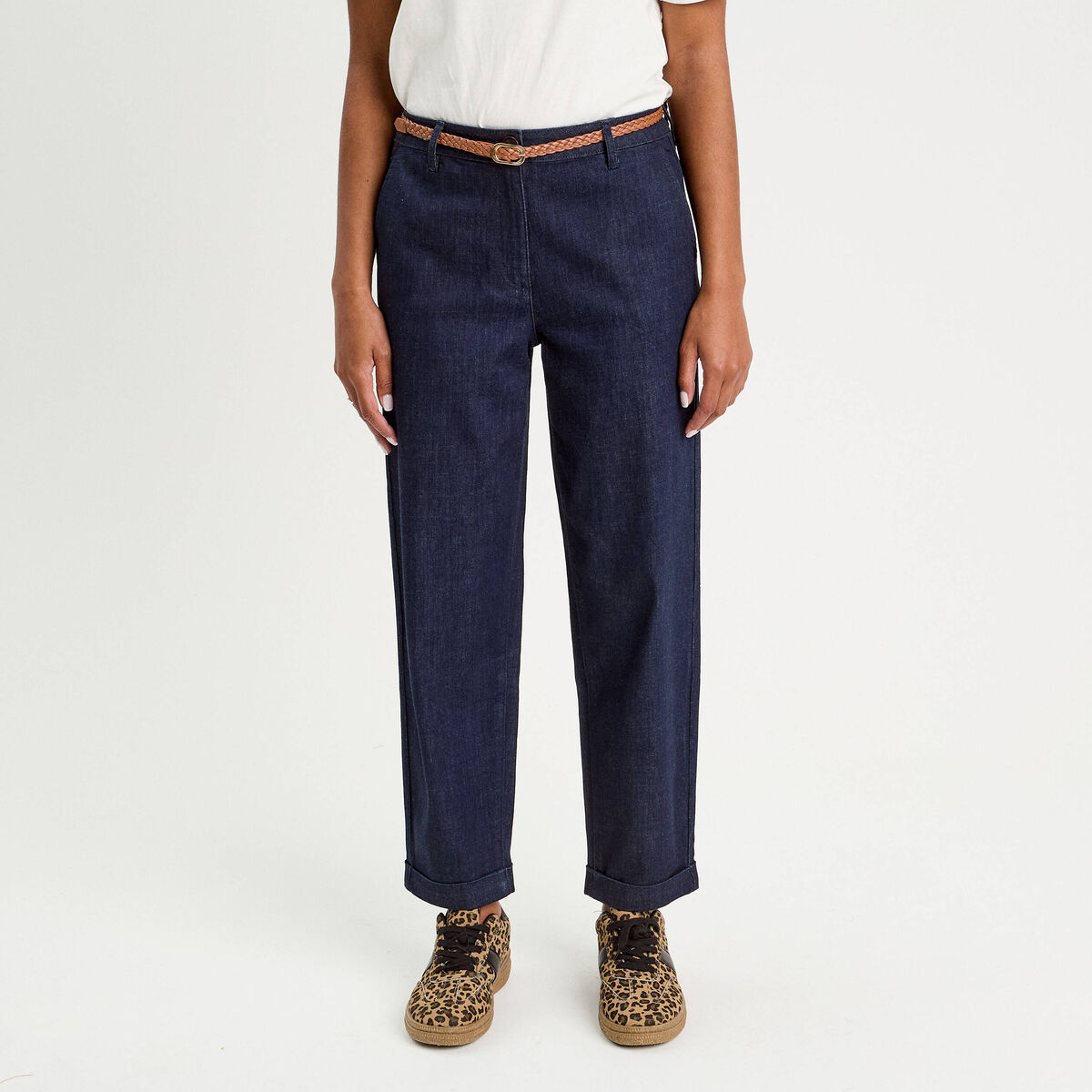 Jeans chino avec ceinture denim brut femme