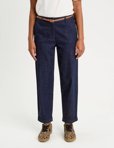 Jeans chino avec ceinture denim brut femme