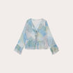 Blouse nouée manches longues bleu pastel femme