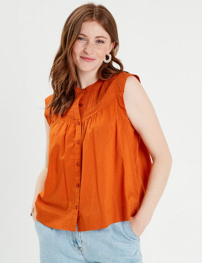 Blouse sans manches orange femme