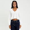 Blouse cropped grand col brod&eacute; ecru femme