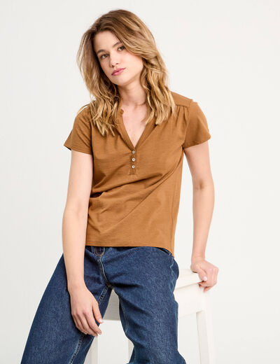 T-shirt manches courtes marron femme