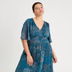 Robe longue évasée col en V bleu foncé femme