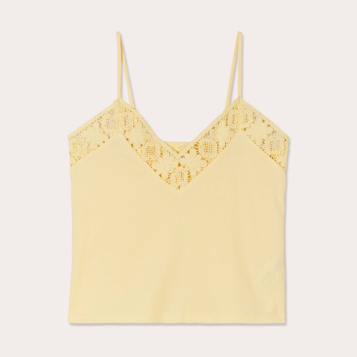 Débardeur col crochet jaune clair femme