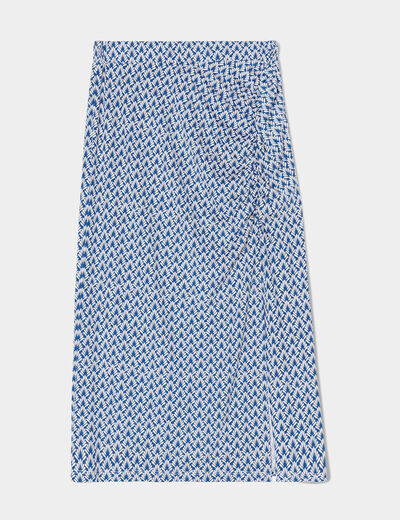 Jupe longue droite fronces bleu marine femme