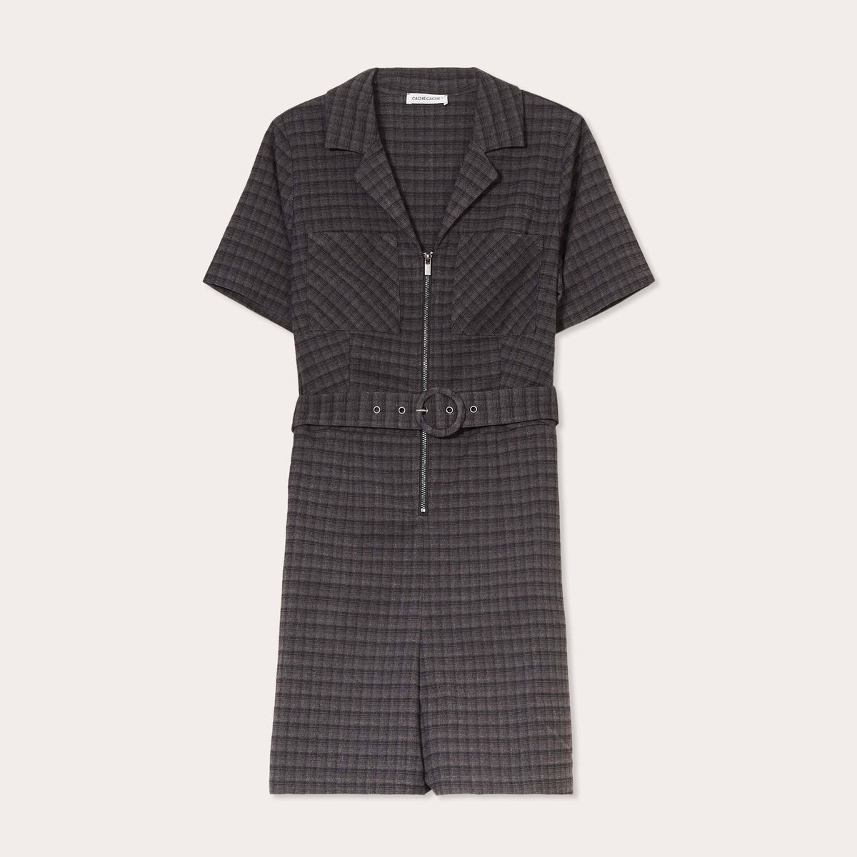 Combishort ceinturée zippée gris femme