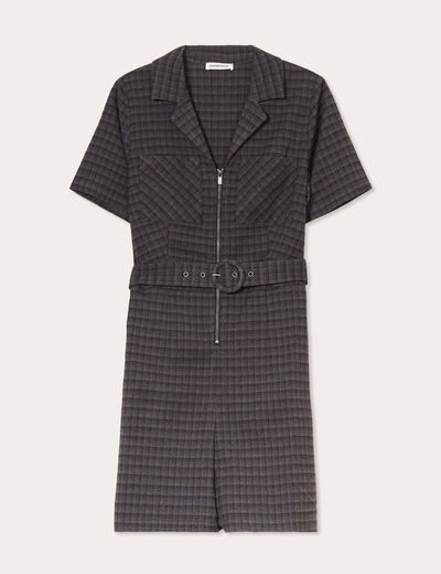 Combishort ceinturée zippée gris femme
