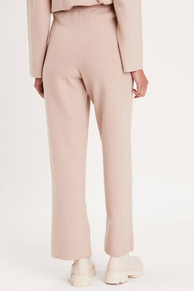 Pantalon tricot jambe large sable femme