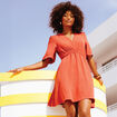 Robe évasée taille élastiquée vieux rose femme