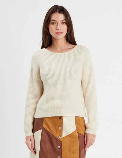 Pull avec col bateau ecru femme