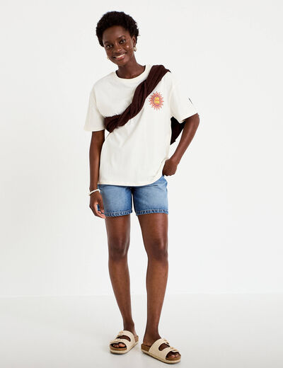 T-shirt col rond manches courtes ecru femme