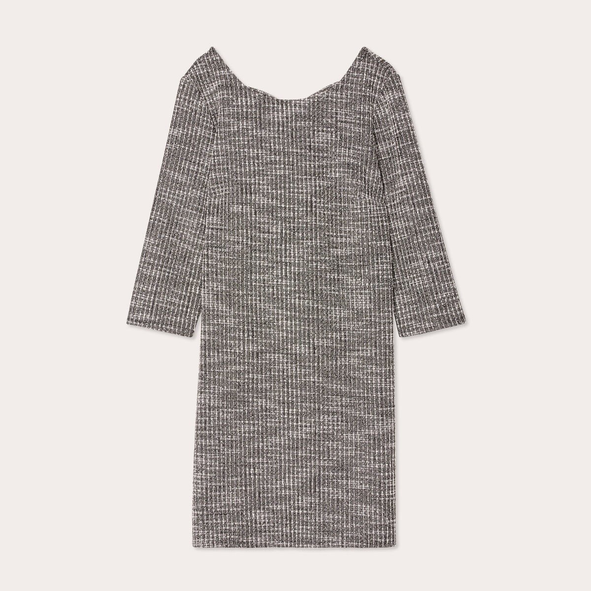 Robe droite manches 3/4 tweed noir femme