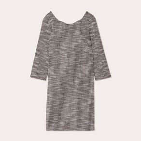 Robe droite manches 3/4 tweed noir femme