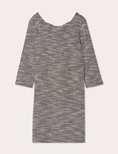 Robe droite manches 3/4 tweed noir femme