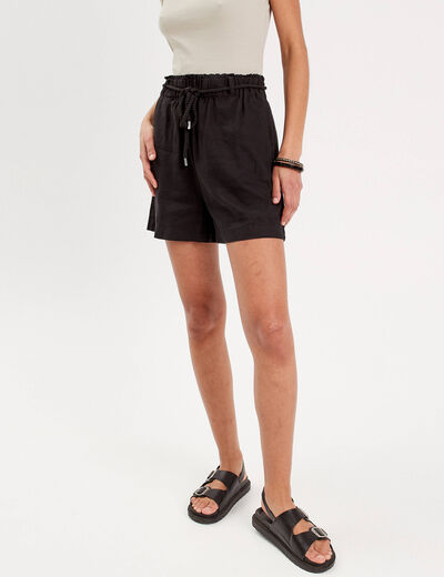 Short regular contenant du lin noir femme