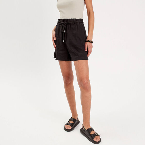Short regular contenant du lin noir femme