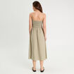 Robe midi évasée smockée vert kaki femme