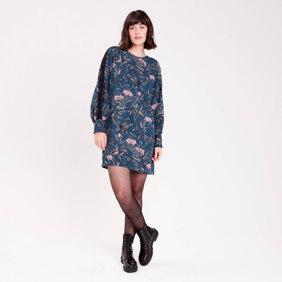 Robe droite dos nou&eacute; bleu p&eacute;trole femme