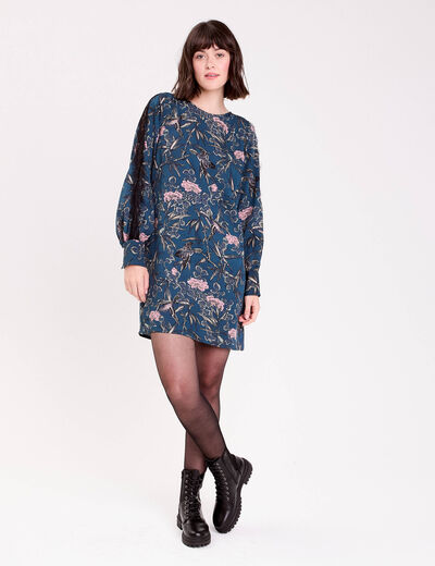 Robe droite dos nou&eacute; bleu p&eacute;trole femme