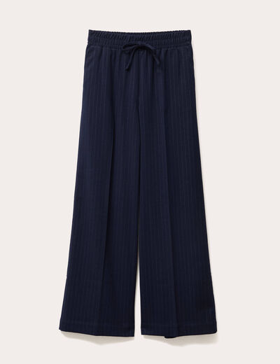 Pantalon large avec pinces bleu marine femme