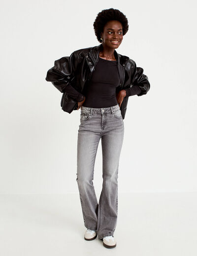 Jean bootcut taille basse denim gris femme