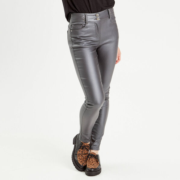 Pantalon skinny enduit gris foncé femme