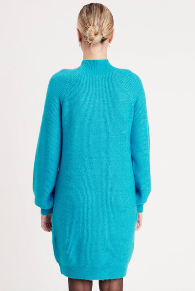 Robe pull droite col montant bleu femme