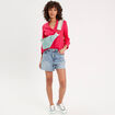 Chemise manches 3/4 contenant du lin rose vif femme