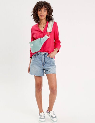 Chemise manches 3/4 contenant du lin rose vif femme