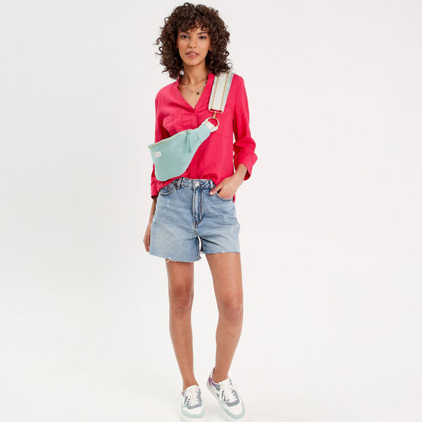 Chemise manches 3/4 contenant du lin rose vif femme