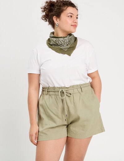 Short regular contenant du lin vert kaki femme