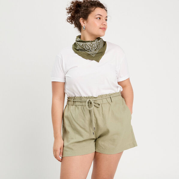 Short regular contenant du lin vert kaki femme