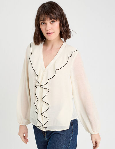 Blouse avec volants sable femme