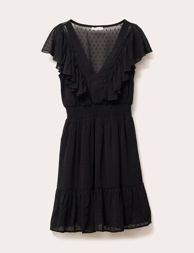 Robe évasée plumetis noir femme