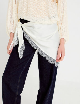 Foulard dentelle effet satin&eacute; ecru femme