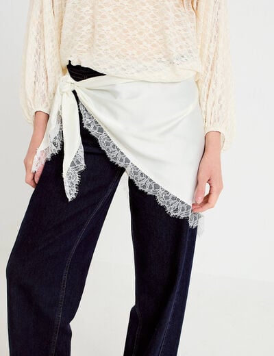 Foulard dentelle effet satin&eacute; ecru femme