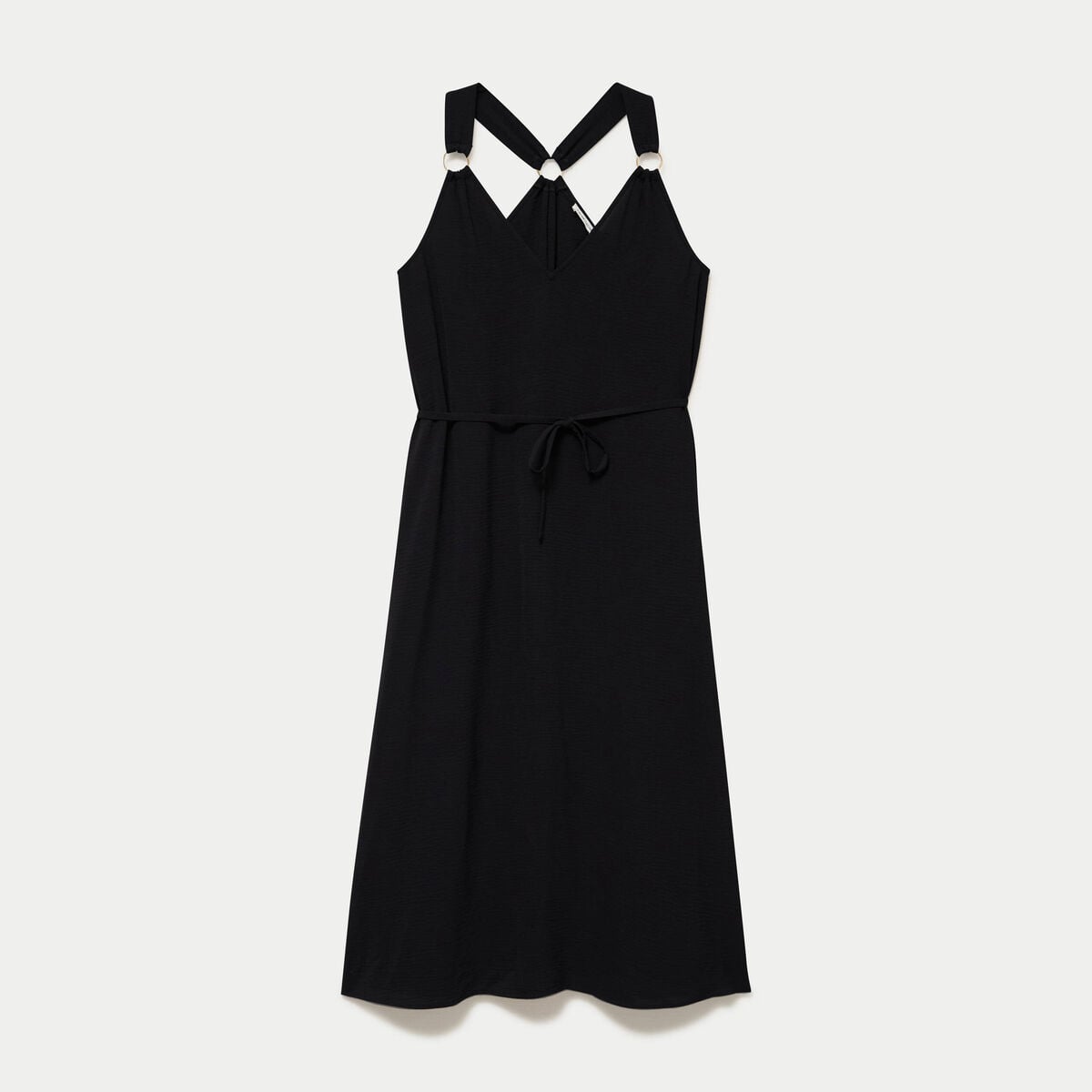 Robe longue droite col v bretelles fines noir femme