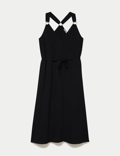 Robe longue droite col v bretelles fines noir femme