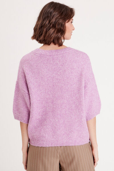 Pull manches courtes mauve femme