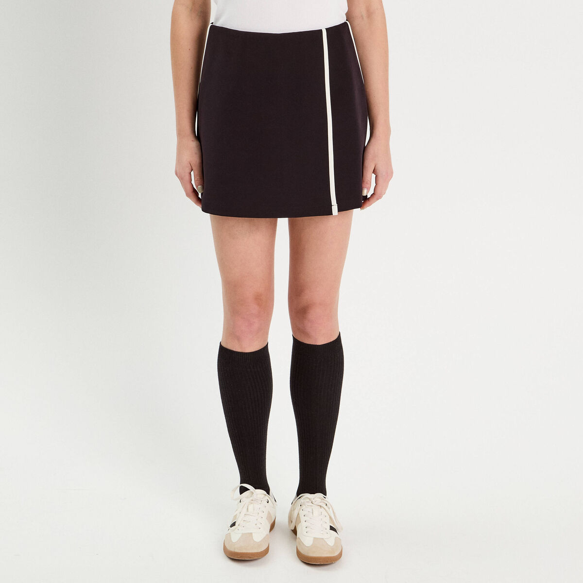 Jupe-short droite stretch noir femme