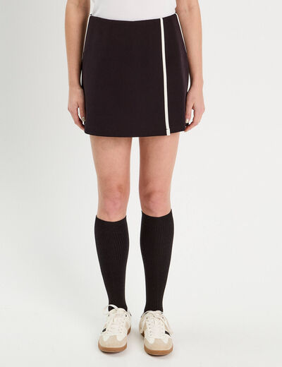Jupe-short droite stretch noir femme