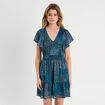 Robe évasée taille smockée bleu foncé femme