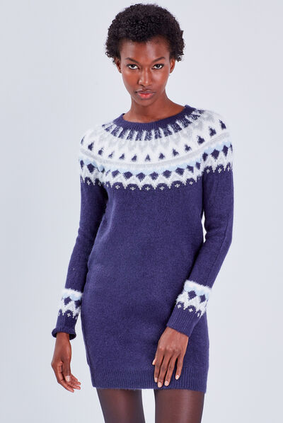 Robe pull droite bleu marine femme