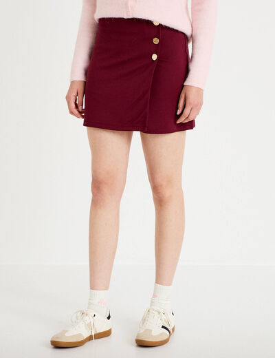 Jupe-short trap&egrave;ze en maille bordeaux femme