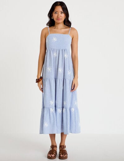 Robe longue &eacute;vas&eacute;e &agrave; fines bretelles blanc femme
