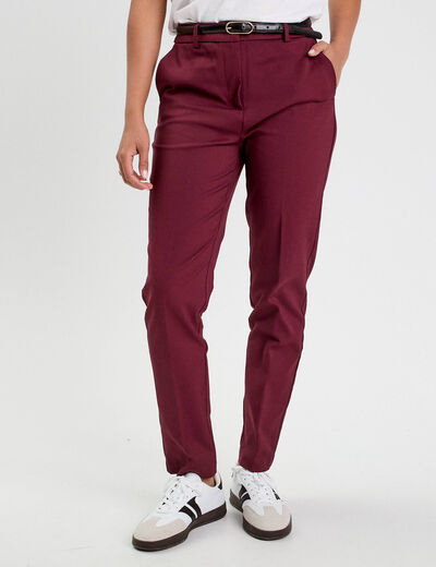 Pantalon cigarette ceinturé violet foncé femme